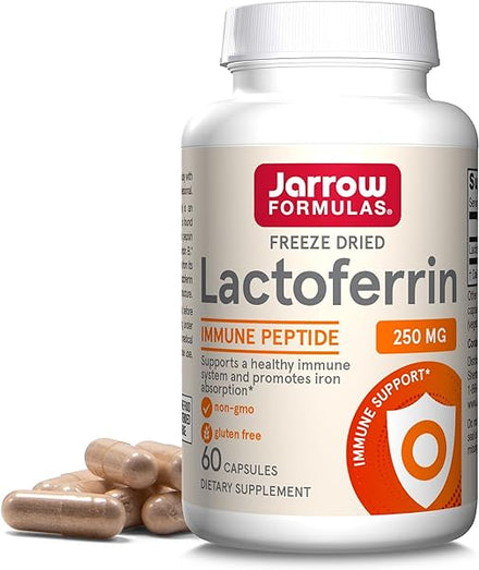 Jarrow Formulas Lactoferrin 250 mg - Immune-Supporting Glycoprotein - For Healthy Immune System Support & Iron Absorption - Freeze Dried - Gluten Free - Non-GMO - 60 Capsules (Servings) in Pakistan