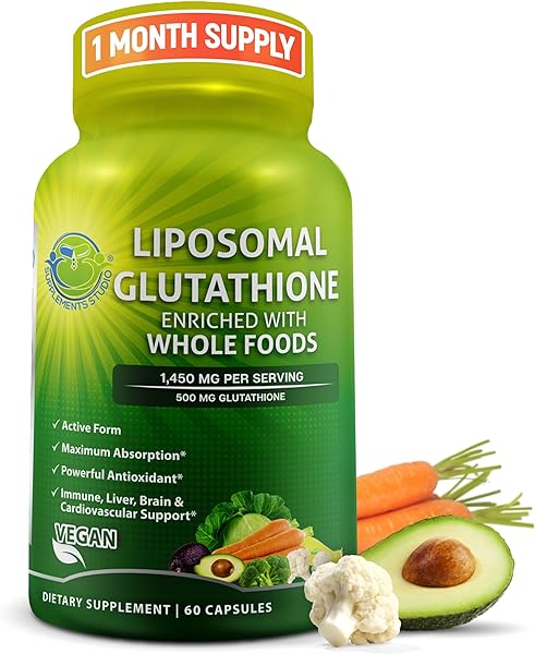 Liposomal Glutathione 500mg Made with Organic Whole Foods - Glutathione Liposomal Supplement for Maximum Absorption - Master Antioxidant & Detoxifier - Immune & Cardiovascular Support - 60 Count in Pakistan in Pakistan