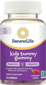 Renew Life Kids Raspberry Prebiotic and Probiotic Gummies, Daily Supplement for Digestive and Immune Health, B. Coagulans and B. Subtilis, Dairy, Soy and gluten-free, 1 Billion CFU 30 Count in Pakistan