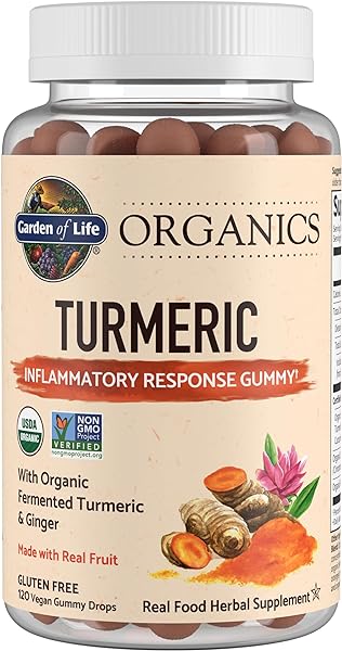 Garden of Life Organics Turmeric Inflammatory Response Gummy - 120 Real Fruit Gummies for Kids & Adults, 50Mg Curcumin (95% Curcuminoids), No Added Sugar, Organic, Non-GMO, Vegan & Gluten Free in Pakistan