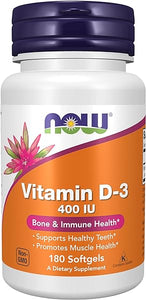 NOW Supplements, Vitamin D-3 400 IU, Strong Bones*, Structural Support*, 180 Softgels in Pakistan
