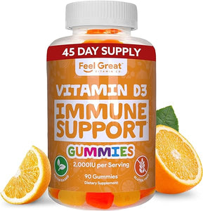 Feel Great Vitamin D Gummies for Adults | Tropical Flavored Vegetarian Chewable Vitamin D 2000 iu | Immune Support Supplement | Gluten Free | 45 Day Supply in Pakistan