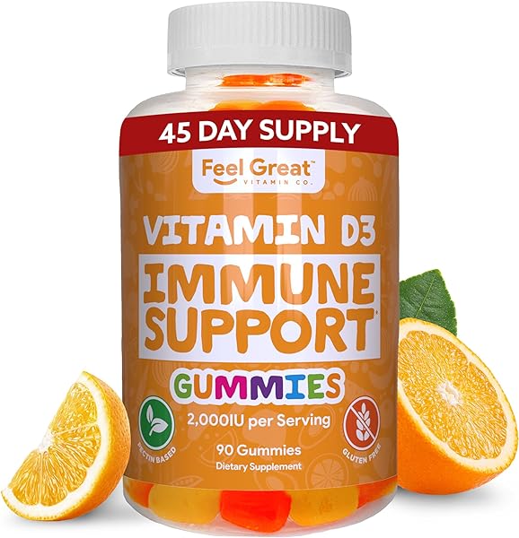 Feel Great Vitamin D Gummies for Adults | Tropical Flavored Vegetarian Chewable Vitamin D 2000 iu | Immune Support Supplement | Gluten Free | 45 Day Supply in Pakistan in Pakistan