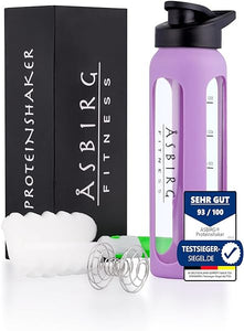 Fitness | Protein Shaker Made of Glass | Protein Shaker | Drinking Bottle | with Spiral Ball | Black (pastel purple) in Pakistan