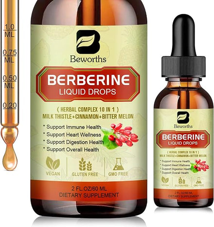 Premium Berberine Supplement - Berberine Liquid Drops with Turmeric, Bitter Melon, Milk Thistle, Ceylon Cinnamon, Berberine Veggie Supplement for Immune, Digestion System and Heart Health Support in Pakistan