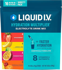 Liquid I.V.® Hydration Multiplier® Best Sellers - Lemon Lime, Passion Fruit, Strawberry, Tropical Punch - Hydration Powder Packets, Electrolyte Powder Drink Mix, 16 Servings (Pack of 1) in Pakistan