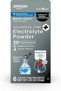 Amazon Basic Care Advantage Care Electrolyte Powder Packets for Rehydration, Berry Frost, 6 Count in Pakistan