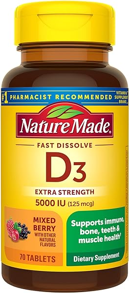 Nature Made Extra Strength Vitamin D3 5000 IU (125 mcg), Vitamin D Supplement for Bone, Teeth, Muscle, Immune Health Support, 70 Sugar Free Fast Dissolve Tablets, 70 Day Supply in Pakistan in Pakistan