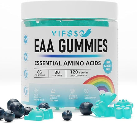 EAA Gummies 120 Gummies (Blue Raspberry), 8000 mg Essential Amino Acids - All 9 Essential Aminos (EAA) and All Branched-Chain Aminos (BCAAs), Non-GMO, Gluten Free, Vegetarian Friendly in Pakistan