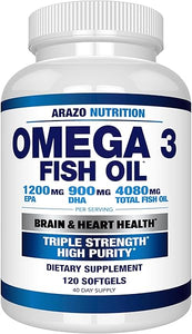 Arazo Nutrition Wild Caught Omega 3 Fish Oil – 120 Soft Gels – 4,080mg High EPA 1200mg DHA 900mg Lemon Flavor Burpless Softgels in Pakistan