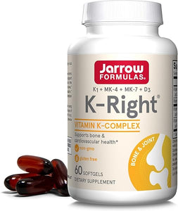 Jarrow Formulas K-Right - Vitamin K-Complex (K1, MK-4, MK-7, D3) - 60 Servings (Softgels) - Dietary Supplement for Bone & Cardiovascular Health Support - Vitamin K2 MK-7 - Gluten Free in Pakistan