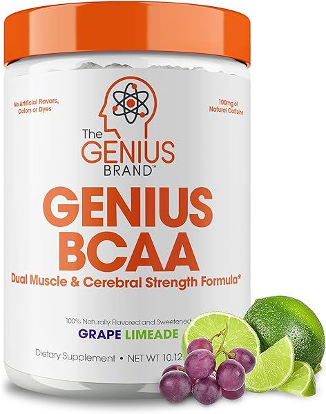 Genius BCAA Energy Powder, Grape Limeade - Nootropic Amino Acids & Muscle Recovery - Natural Vegan BCAAs Workout Supplement for Women & Men (Pre, Intra & Post Workout) - No Artificial Sweeteners in Pakistan in Pakistan