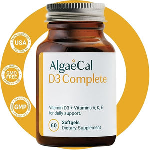 ALGAECAL D3 Complete - Vitamin D3 (1000 IU) + K2, Vitamin E (50mg), and Vitamin A (1000 IU). ADEK Vitamins 4-in-1: Boosted Immunity, Hearth & Bone Health, 60 Easy-to-Swallow Softgels in Pakistan