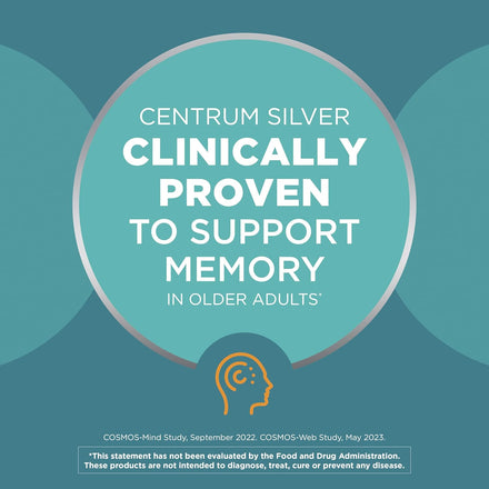 Centrum Silver Multivitamin for Adults 50 Plus, Multivitamin/Multimineral Supplement, Vitamin D3, B Vitamins, Gluten Free, Non-GMO Ingredients, Supports Memory and Cognition in Older Adults - 220 Ct