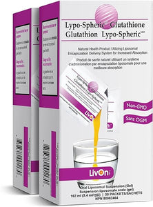 LivOn Laboratories Lypo–Spheric Glutathione - 2 Cartons (60 Packets) – 450 mg Glutathione Per Packet – Liposome Encapsulated for Improved Absorption– Professionally Formulated, 100% Non–GMO in Pakistan