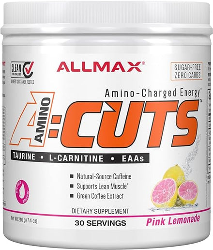 AMINOCUTS (ACUTS), Amino-Charged Energy Drink with Taurine, L-Carnitine, Green Coffee Bean Extract, Pink Lemonade, 30 Servings in Pakistan