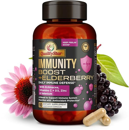 Immunity Boost + Elderberry Supplements, Echinacea, Zinc, Vitamins C & D3 - Daily Boost Immunity Defense & Antioxidant Protection, 90 Vegetarian Capsules in Pakistan