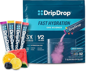 DripDrop Hydration - Bold Variety Pack - Electrolyte Drink Mix Single Serve Hydration Powder Packets - Watermelon, Berry, Lemon, Orange | Non-GMO, Gluten Free, Vegan | 32 Sticks in Pakistan