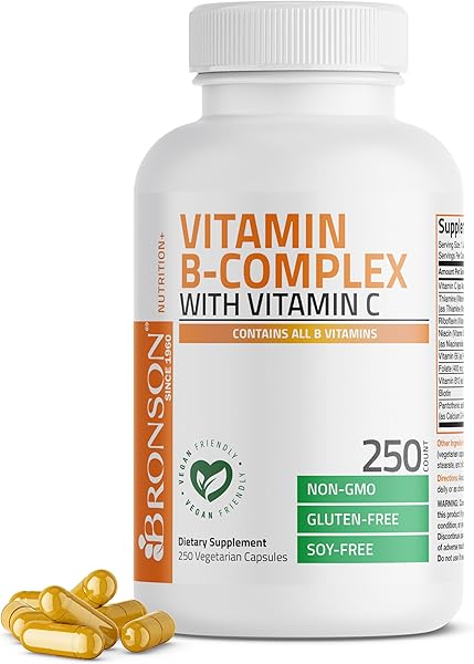 Bronson Vitamin B Complex with Vitamin C - Immune Health, Energy Support & Nervous System Support - Non-GMO, 250 Vegetarian Capsules in Pakistan