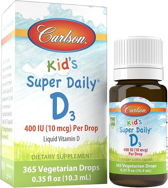 Carlson - Kid's Super Daily D3, Kids Vitamin D Drops, 400 IU (10 mcg) per Drop, Heart & Immune Health, Vegetarian, Liquid Vitamin D Drops, Unflavored, 365 Drops in Pakistan in Pakistan