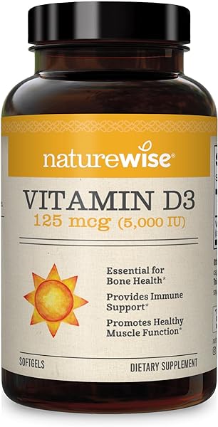 NatureWise Vitamin D3 5000iu (125 mcg) Healthy Muscle Function, and Immune Support, Non-GMO, Gluten Free in Cold-Pressed Olive Oil, Packaging Vary ( Mini Softgel), 90 Count in Pakistan in Pakistan