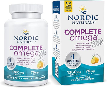 Complete Omega Xtra, Lemon - 60 Soft Gels - 1360 mg Omega-3 + 76 mg GLA - Healthy Skin, Joints & Cognition - Non-GMO - 30 Servings in Pakistan