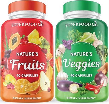 Superfood MD Fruits and Veggies Supplement - 90 Fruit and 90 Veggie Capsules - Supports Energy Levels, High Lycopene, Vitamins & Minerals -Made in The USA - 90 Count (Pack of 2) in Pakistan