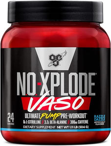 N.O.-XPLODE Vaso Pre Workout Powder with 8g of L-Citrulline and 3.2g Beta-Alanine and Energy, Flavor: Razzle Dazzle, 24 Servings in Pakistan