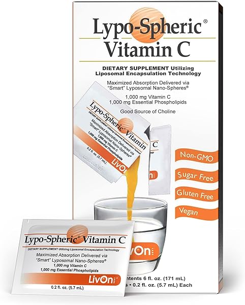 LivOn Laboratories Lypo–Spheric Vitamin C – 30 Packets – 1,000 mg Vitamin C & 1,000 mg Essential Phospholipids Per Packet – Liposome Encapsulated for Improved Absorption – 100% Non–GMO in Pakistan in Pakistan