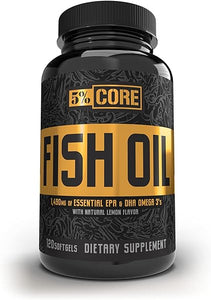 5% Nutrition Core Fish Oil Supplement | 2,500 mg EPA DHA Omega 3 Fatty Acid Supplement | Burpless Fish Oil for Faster Recovery, Joint Support, Heart Health (60 Servings / 120 Softgels) in Pakistan