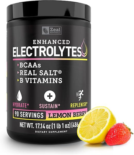 Electrolyte Powder Recovery Drink (90 Servings | Lemon Berry) w Real Salt +BCAAs +B-Vitamins Sugar Free Electrolyte Supplement w Potassium Zinc & Magnesium for Hydration - Keto Electrolytes in Pakistan