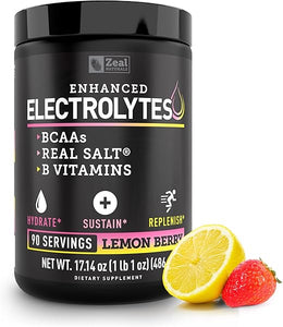 Electrolyte Powder Recovery Drink (90 Servings | Lemon Berry) w Real Salt +BCAAs +B-Vitamins Sugar Free Electrolyte Supplement w Potassium Zinc & Magnesium for Hydration - Keto Electrolytes in Pakistan