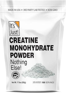 It's Just! - Creatine Monohydrate Powder, Pure Creatine Powder, Made in USA, 3rd Party Lab Tested, 5g Per Serving, Scoop Included, No Fillers, No Added Flavor (Unflavored, 500g / 100 Servings) in Pakistan