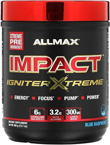Impact Igniter Extreme Pre Workout Powder - with Citrulline Malate, Beta - Alanine, Caffeine, Taurine, and, Betaine anhydrous (Blue Raspberry) in Pakistan