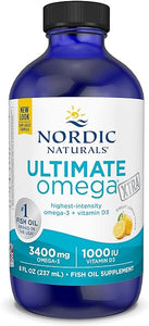 Ultimate Omega Xtra Liquid, Lemon Flavor - 8 oz - 3400 mg Omega-3 + 1000 IU Vitamin D3 - Omega-3 Fish Oil - EPA & DHA - Brain, Heart, Joint, & Immune Health - Non-GMO - 48 Servings in Pakistan