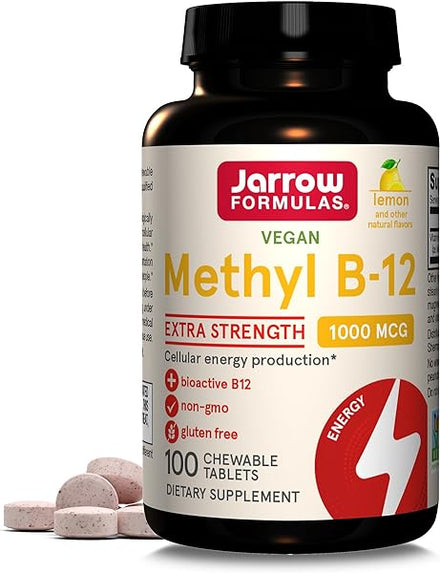 Jarrow Formulas Extra Strength Methyl B-12 1000mcg, Dietary Supplement for Cellular Energy Production and Brain Health Support, 100 Lemon-Flavored Chewable Tablets, 100 Day Supply in Pakistan