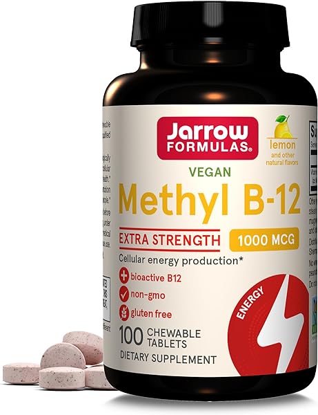 Jarrow Formulas Extra Strength Methyl B-12 1000mcg, Dietary Supplement for Cellular Energy Production and Brain Health Support, 100 Lemon-Flavored Chewable Tablets, 100 Day Supply in Pakistan in Pakistan