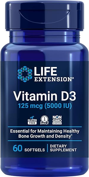 Vitamin D3 125 mcg (5000 IU), Bone Health, Brain Performance, Immune System Support, Gluten-free, Non-GMO, Once Daily, Two-month Supply, 60 Softgels in Pakistan