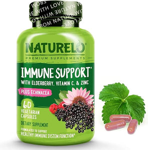 NATURELO Immune Support – Vitamin C, Elderberry, Zinc, Echinacea – Natural Immunity Boost w/Antioxidant, Herbal & Mineral Defense - 60 Vegan Capsules in Pakistan