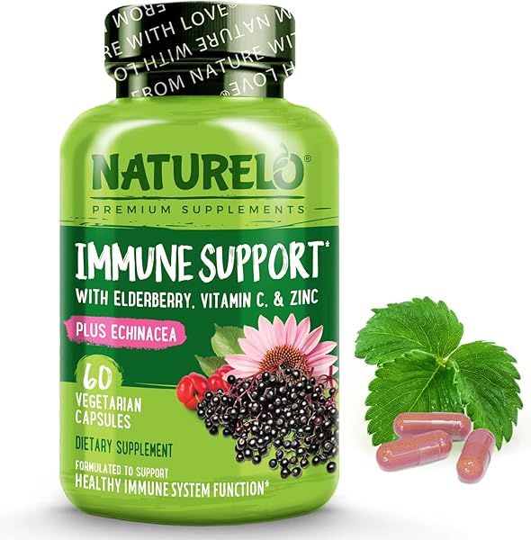 NATURELO Immune Support – Vitamin C, Elderberry, Zinc, Echinacea – Natural Immunity Boost w/Antioxidant, Herbal & Mineral Defense - 60 Vegan Capsules in Pakistan in Pakistan