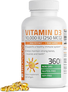 Bronson Vitamin D3 10,000 IU (250 mcg) High Potency - Supports Healthy Immune System, Strong Bones, Muscles & Teeth - Non GMO, 360 Softgels (1 Year Supply) in Pakistan