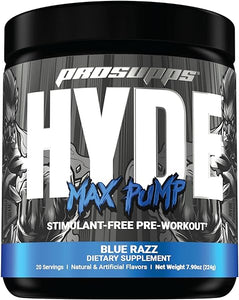 Hyde Max Pump Pre Workout for Men and Women - Nitric Oxide Supplement for Pump and Endurance - Stimulant Free Pre Workout to Promote Blood Flow and Muscle Strength (Blue Razz, 20 Servings) in Pakistan