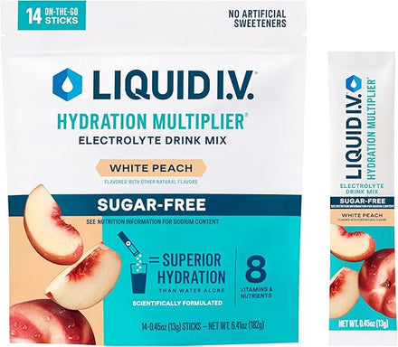 Liquid I.V.® Hydration Multiplier® Sugar-Free - White Peach - Hydration Powder Packets | Electrolyte Powder Drink Mix | Convenient Single-Serving Sticks | Non-GMO | 14 Servings (Pack of 1) in Pakistan