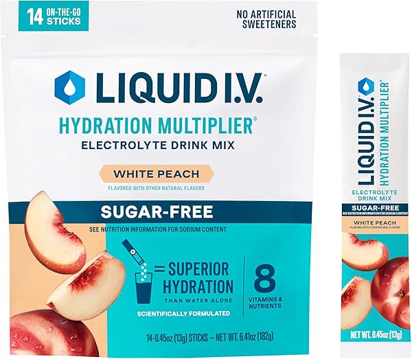 Liquid I.V.® Hydration Multiplier® Sugar-Free - White Peach - Hydration Powder Packets | Electrolyte Powder Drink Mix | Convenient Single-Serving Sticks | Non-GMO | 14 Servings (Pack of 1) in Pakistan in Pakistan