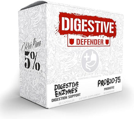 Rich Piana 5% Nutrition Digestive Defender | Probio-75 & Digestive Enzymes Digestion Supplement | Premium Quality Digestive Enzymes with Probiotics and Prebiotic Fiber | 120 Gelatin Capsules (30 Svgs) in Pakistan