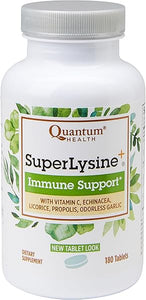 Quantum Health Super Lysine+ / Advanced Formula Lysine+ Immune Support with Vitamin C, Echinacea, Licorice, Propolis, Odorless Garlic (180 Tablets), Packaging may vary in Pakistan