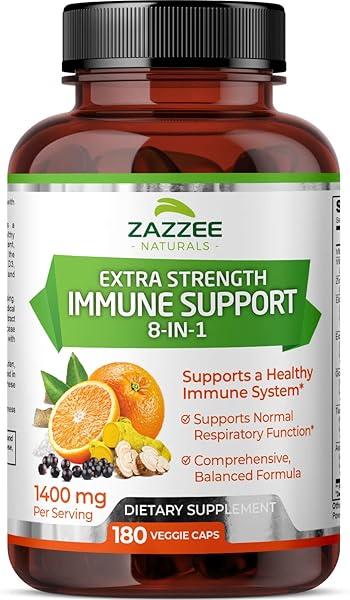 Zazzee Extra Strength 8-in-1 Immune Support, 1400 mg per Capsule, 180 Vegan Capsules, 1000 mg Vitamin C, 1000 IU mg D3, Zinc, Elderberry, Echinacea, Goldenseal, Turmeric and Astragalus, All-Natural in Pakistan in Pakistan