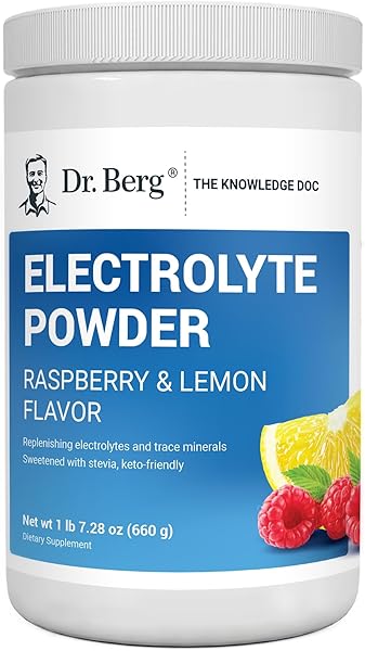 Dr. Berg Zero Sugar Hydration Keto Electrolyte Powder - Enhanced w/ 1,000mg of Potassium & Real Pink Himalayan Salt (NOT Table Salt) - Raspberry & Lemon Flavor Hydration Drink Supplement, 100 Servings in Pakistan