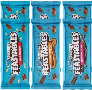 Feastables | Mr Beast Chocolate Bar | [6 BAR BUNDLE] 2-Milk Chocolate Feastables | 2-Milk Crunch | 2-Peanut Butter | New Formula Creamier 2.1oz Mrbeast Chocolate in Pakistan