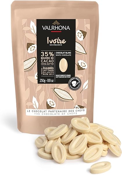 Premium French Baking Creamy White Chocolate Discs (Feves) IVOIRE 35% Cacao. Easy Melt and Tempering. Hints of Vanilla & Warm Milk. For Sauces, Mousses, Frostings and Candies 250g (Pack of 1) in Pakistan